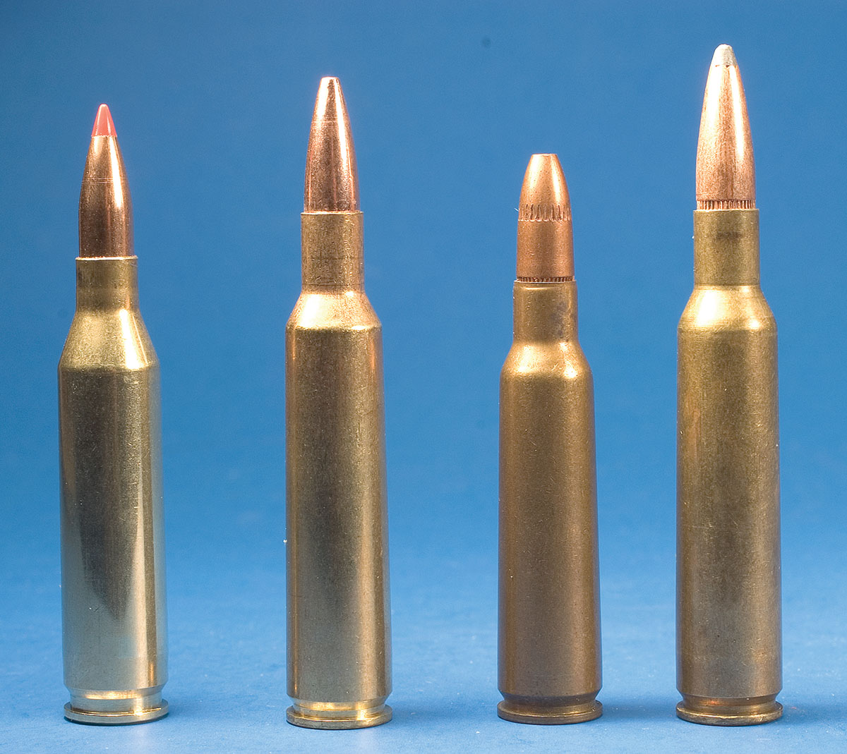 Left to right, the .243 Winchester is more popular than the 6mm Remington, .250 Savage and .257 Roberts.